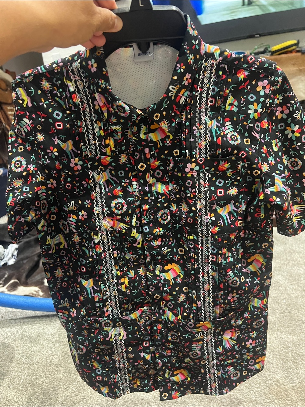 Kids Black Floral Button-Down Shirt with Colorful Print
